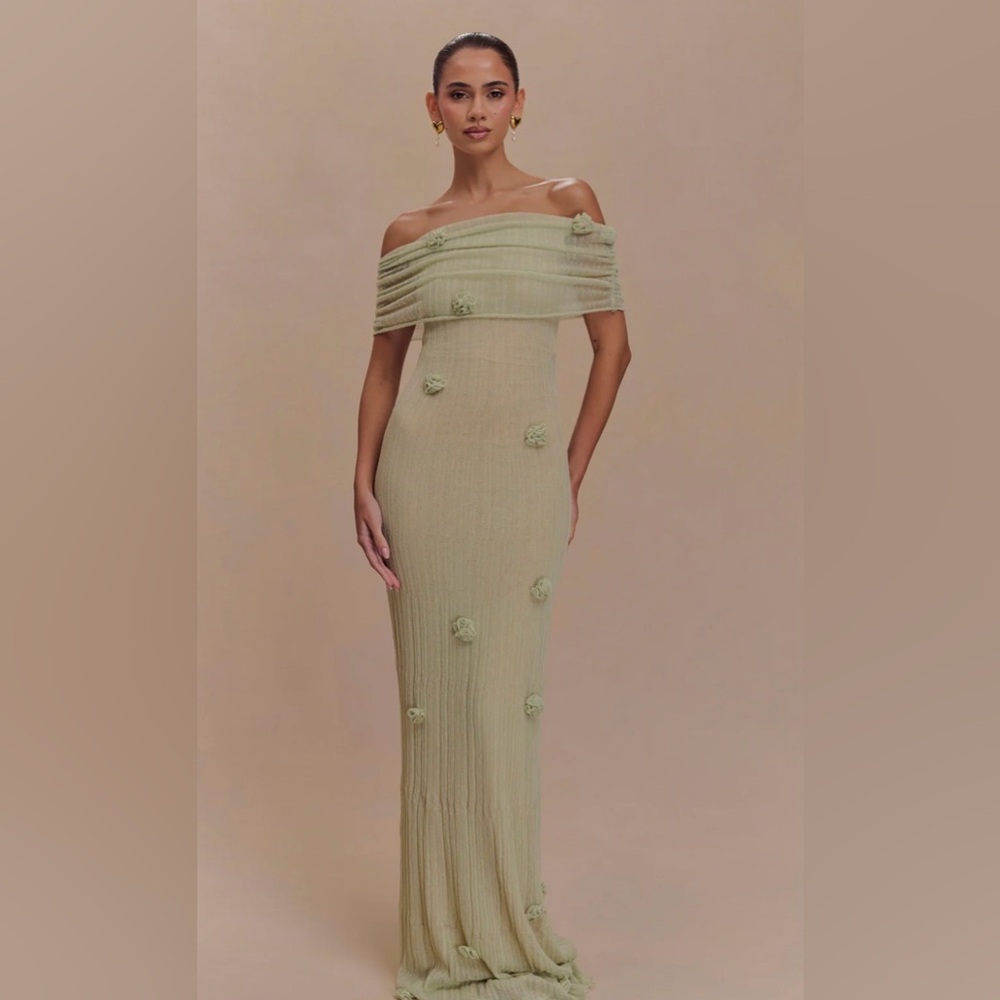 Brynn Orchid Knit Maxi Dress - Pastel Green